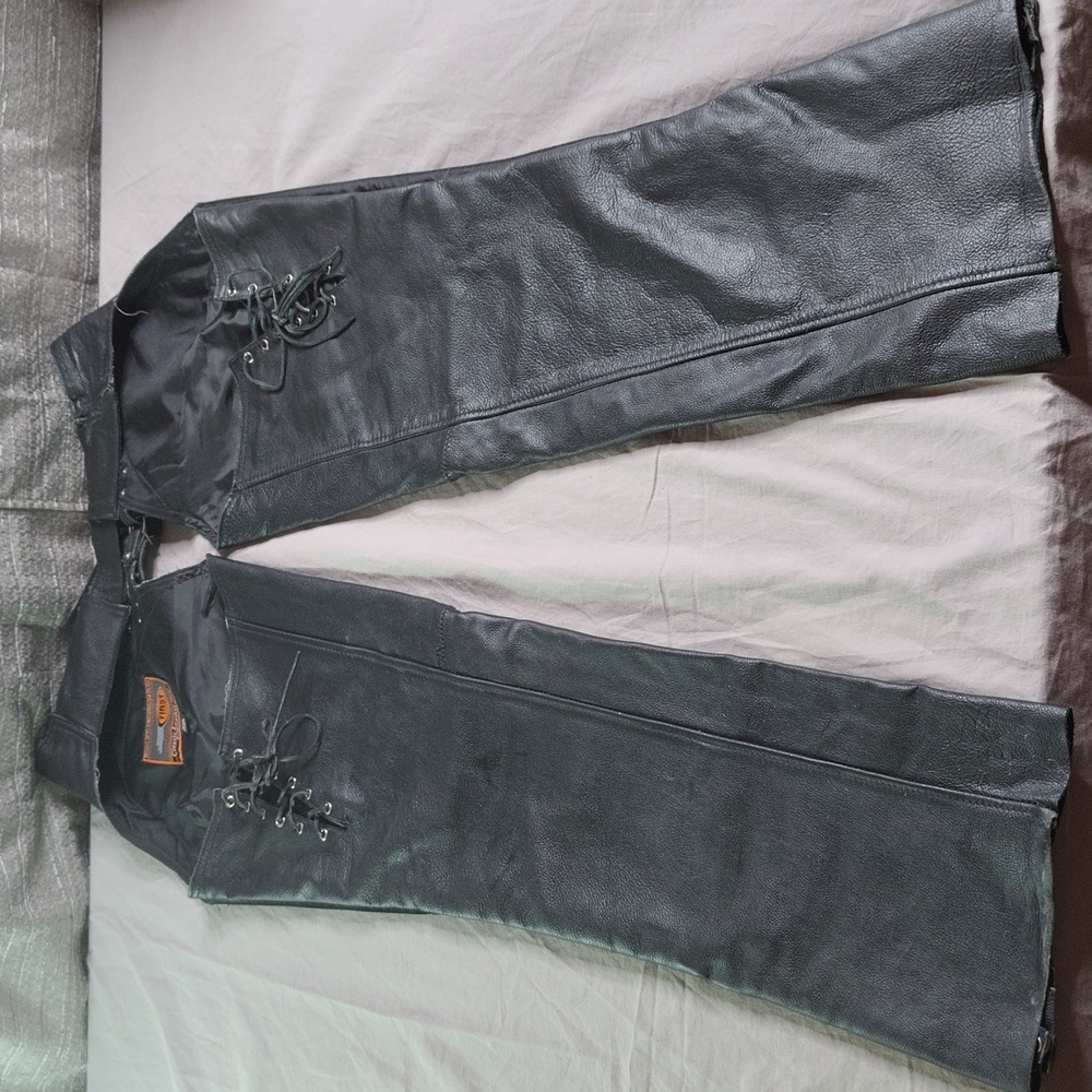 Black Leather‎ Chaps First Classics Size XXL Black Motorcycle Biker Zip Lace